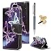 Produktbild Hülle für Huawei Y6 Pro 2017 Tasche PU Leder Wallet Case Schutzhülle Handyhülle Violetter Schmetterling Muster Flipcase Schale Bookstyle Stand Kartenetui Hardcase mit Karteneinschub und Magnetverschluß