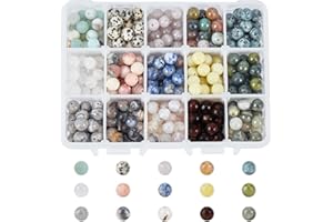 NBEADS 375pz 8mm Perline di Pietre Preziose Naturali, 15 Stili Rotondi Naturali Perline Allentate Pietra Energetica Perline Distanziatori per Fai da Te Braccialetto Collane Creazione di Gioielli