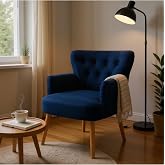 Modern Berjer Tekli Koltuk &ndash; Lacivert Babyface Kumaş, Ceviz Ayak, | Salon, Oturma Odası, Balkon İ&ccedil;in