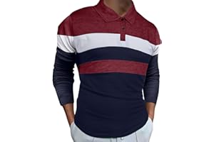 Vohiko Polo Shirts for Men Adult Long Sleeve with Button Turn-Down Collar T Shirt Casual Rugby Shirts Tee Tops Business Work Tops Golf Shirts