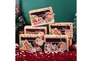 SILVERCHRY Cajas de Galletas de Navidad con Ventana, 12 Piezas Latas Navideñas para Galletas Kraft, Cajas de Regalo Navidad Carton, Caja de Dulces Navideños, Choques de Biscuits para Macarons Chocolate Dulces