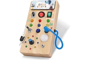 HOAROSALL Dinosauri Giocattoli Montessori Busy Board Schede di Attività con Interruttori Luminosi a LED Giocattoli di legno Giocattoli di Abilità Motoria Giocattoli di Apprendimento Sensoriale per Bambini