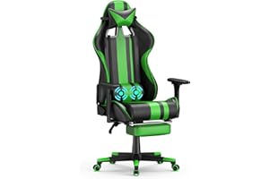 Soontrans Chaise Gaming Massante, Ergonomique Fauteuil Gamer avec Support Lombaire Vibration Massage, Repose-Pieds & Appui-tête, Cuir Rembourré, Siege Gaming Youtube pour Livestreaming Xbox (Vert)
