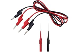 DXLing 2 Pcs 4mm Sondes D'essai De Multimètre Isolation Piercing Aiguille Non Destructives Test De Perçage Sondes Embout en Acier Inoxydable Avec Agrafe D'Éssai à Haute Tension de 2 Tête Prise Banane