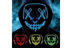 HAJXXMM Halloween Masks, Horror LED Mask, Anonymous Neon Mask, 3 Light Modes Colourful Rave Full Face Mask Cosplay Glow for Halloween, Christmas, Bonfire Night, Festival Costume Party Accessories