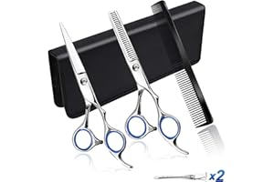 NWOUIIAY 6pcs Tijeras Peluquería Profesional Plateado 6,7 pulgadas Juego de Tijeras de Acero Inoxidable con Peine y Bolsa de Almacenamiento Como Regalo del Dia de la Madre