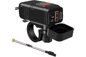 ALLWSLucky Prise USB Moto, QC3.0 18W & PD 30W Chargeur USB pour Moto, Prise de Chargeur de Voiture avec Interrupteur et Voltmètre LED, MotoUSB C pour Caravane SUV Marin Bateau 12V (Rouge)