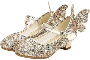 YOSICIL Zapatos de Princesa Bowknot para Niños Zapatos Bailarinas Sandalias de Vestir Tacón Alto Zapatos de Lentejuelas Hebilla Zapatillas para Disfraz Fiesta Cumpleaños Carnaval