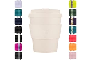 Ecoffee Cup 226.8 g 240 ml wielokrotnego użytku ekologiczny 100% roślinny kubek do kawy z silikonową pokrywką i rękawem - bez melaminy i biodegradowalny kubek podróżny nadaje się do zmywarki/kuchenki