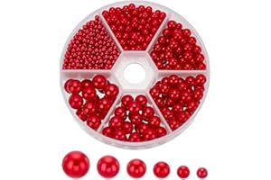 PH PandaHall 1113pz Perle Rosse Perle Decorative Senza Foro, Perline Rotonde di Plastica per Creazione Gioielli Fai Da Te Artigianato Matrimoni Feste Decorazione, 2.5mm 4mm 5mm 6mm 7mm 8mm