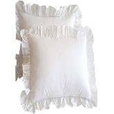 White Ruffled Hem Decorative Throw Pillow Covers Cotton 18"x18" (45x45cm), 2 Pieces