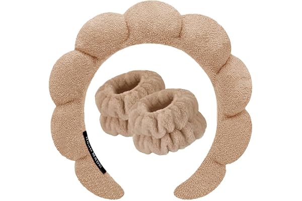 DRESHOW Bandeau Spa pour le Lavage du Visage Set de Poignets éponge doux en Tissu éponge pour le Maquillage et Les Soins de la Peau Bandeau Antidérapant pour les Femmes
