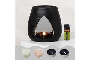 Geronland Wax Melt Burners Set with Spoon（2 Scented Candle 2 Tealight Candles 1 Essential Oils） Ceramic Oil Burners Melts Gift for Home Office Bedroom Aromatherapy Gift Decor Flower Pattern