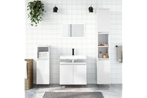 vidaXL Badmöbel Set 3 TLG., Badezimmer Möbel mit viel Stauraum, Badschränke mit Metallfüßen, Waschbeckenschrank Hochschrank Badezimmerschrank, Hochglanz Weiß Holzwerkstoff