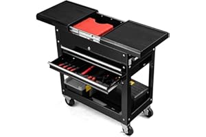 HOMFME Rolling Tool Cart, Metal Tool Trolley Cart with Sliding Top, Lockable Drawers, Handle, Mobile Tool Chest Box Tool Storage Cabinet on Wheels for Warehouse Workshop Garage, Load Capacity 220KG