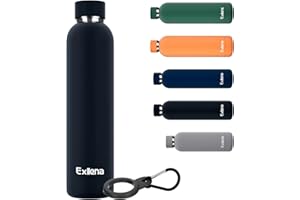 Exllena Insulated Black Water Bottles 750ml with Clip, Double Wall Vacuum Drinks Bottle Keeps Drinks Cold 24 Hrs/Hot 12 Hrs, Stainless Steel Water Bottle BPA Free