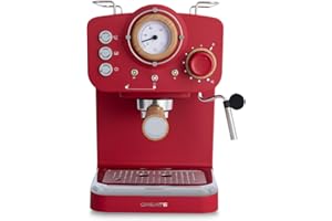 ‎CREATE CREATE / THERA RETRO/Halbautomatische Espressomaschine Rot Matt und Holz / 20bar Druckpumpe, 1100W, 1.25L Wasserbehälter, für gemahlenen Kaffee, 55mm ESE-Pads, mit Dampfgarer, 1100W