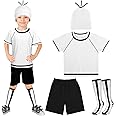 World Book Day Kids Costume Set Include T-Shirt White Beanie Hat Black Short Pants And Striped Socks for Movie Cartoon Character School Cosplay Chirlds Dress Up Costume