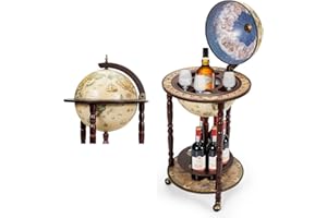 RELAX4LIFE Globe Bar with Wheels, Mini Bar Solid Wood, Wine Rack Bottle Rack with Base Plate, Bar Trolley World Globe, Home Bar, Globe Bar, Wine Cabinet, Cocktail Bar (Beige, Diameter 45x88 cm)