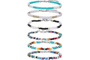 HCYANGZHANG Fussketten Für Frauen Wasserfest, Fußkettchen Bunt, 6 Stück Damen Fußkettchen, Perlen Fußkettchen Handgemachte Damen Fußkettchen Boho Bunte Fußkettchen, Perlen Fußkettchen Set Strand