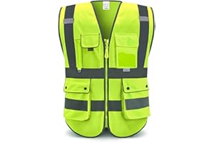 XIAKE High Vis Vests 8 Pockets Reflective Safety Vest Waistcoats for Men Women, Meets ANSI/ISEA Standards