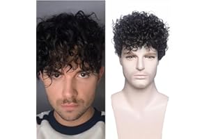 NMD&LR Peluca Para Hombre, Peluca Para Hombre De Pelo Corto Y Rizado Negro, Esponjosa Y Realista, Pelo Natural Para Hombre De Uso Diario, Adecuada Para Hombres Jóvenes De Mediana Edad Y Ancianos