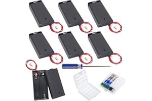 GTIWUNG 7Pcs 2 AA Battery Holder with Switch and Cover, Battery Holder Case Box with Wires,Black Plastic Batteries Case with Pin, 2X1.5V 3V AA Battery Holder with Leads,2Pcs Cell Battery Storage Case