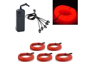 KMRUAZRE MIYOKA 5x1m Neon Light El Wire Battery Pack for Parties Xmas Christmas Indoor Outdoor Halloween Decoration DIY(5x1m/3ft, Red)