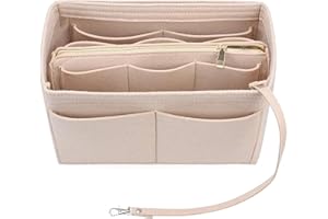 MIAYICAL Interno Borsa Organizer, Borsa per Organizzatore, Organizer per Borsetta, Feltro Organizer Borsa, Purse Tote Bag Organizer, con Scomparti Multipli e Zip per Donne, Uomini, Multitasche, Beige