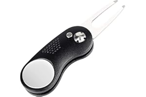 VANANA Golf Divot Repair Tool Switchblade and Foldable Stainless Steel Pop-up Button with Magnetic Ball Marker Pitch Mark Portable Gifts for Men Women Golfer