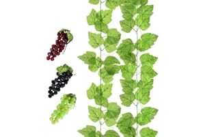 HUIANER 3 Bunches of Fake Grapes Simulation Fruit Lifelike Artificial Grapes with Artificial Vines Lifelike Leaves for Wedding Home Indoor Outdoors Party Garden Wall Decoration