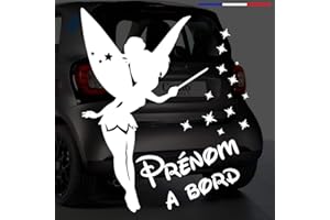 Sticker bébé à bord pour voiture PRENOM personnalisé Petite Fée 20 cm Blanc - Anakiss