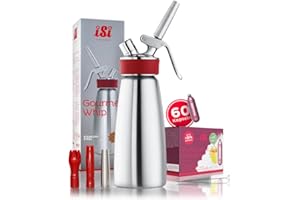 ISI Sahnespender 500 ml, Gourmet Whip Plus, 0.50 Liter, aus hochwertigem Edelstahl, Betrieb Sahnekapseln, für Sahne, warme und kalte Saucen, Suppen, Espumas und Desserts, mit 60 Sahnekapseln