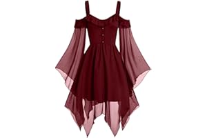 GIIWAKI Medieval Costume Renaissance Gothic Dress for Women Plus Size Halloween Dress Victorian Dress Butterfly Sleeve Maxi Dress Vintage Vampire Witch Cosplay Gothic Dress Gown