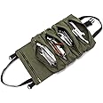 HERSENT Super Roll Tool Roll,Multi-Purpose Roll Up Tool Bag, Wrench Roll,Canvas Tool Organizer Bucket,Car First Aid Kit Wrap Roll Storage Case,Hanging Tool Zipper Carrier Tote,Car Camping Gear