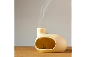 BEYLAB Porta moderno per Palo Santo - Bruciatore di incenso in ceramica bastoncini di legno, salvia e incenso coni - Ciotola per purificare l'energia Regalo artigianale per di meditazione (Beige)