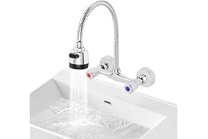 FROPIJ Wasserhahn Wandmontage Küchenarmatur | Zweigriffarmatur | 360° Drehbar | Warm- und Kaltwasserschaltung | Wandarmatur Küche Spültischarmatur | 2 Wasserablassmodus | Für Küchen usw