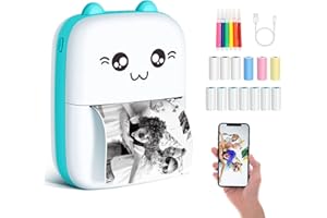 RIOKKO Mini Stampante Termica Per Smartphone Istantanea Portatile, Con Cavo USB and 15 Rotoli Di Carta, Per Android IOS