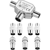 AXFEE Antenna Distributor Set of 8 | 1 x T-Adapter + 1 x Coaxial Connector + 2 x Female + 2 x Male + 2 x Male for Digital TV