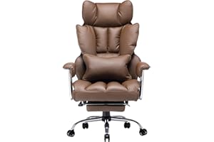 Efomao krzesło biurowe ergonomiczne z ekoskóry, duże i wysokie, udźwig 200 kg, regulowane oparcie, fotel komputerowy obrotowy z podnóżkiem i podparciem lędźwiowym