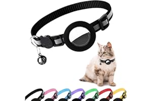 LONGYIFA Airtag Cat Collar, Air tag Cat Collar with Bell and Safety Buckle in 3/8" Width, Reflective Collar with Waterproof Airtag Holder Compatible with Apple Airtag for Cat Dog Kitten Puppy (Black)