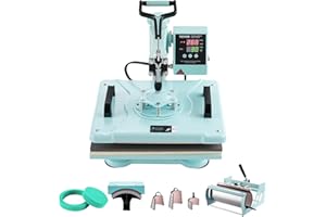 VEVOR Macchina per Trasferimento Termico 300 x 380 mm Macchina per Pressatura a Caldo 8 in 1 con Pressa Tamburo 0,17-0,85 kg Pressatura per Magliette Oscillante a 360° per Magliette/Cappelli, Verde
