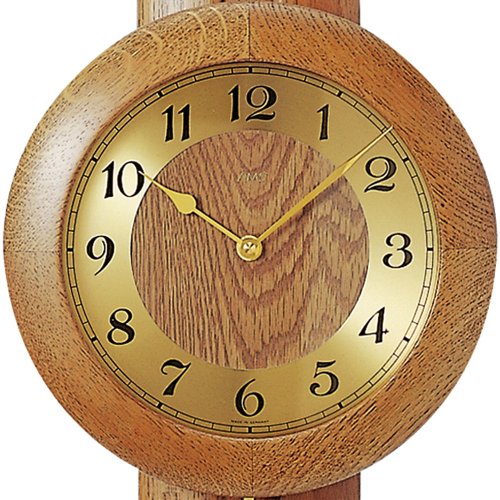 Pendeluhr AMS Wanduhr mit Pendel Funk Massivholz Eiche Mineralglas - 2
