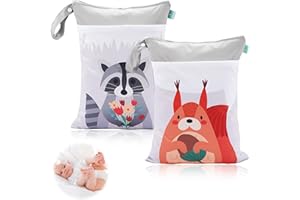UINNOSSVC 2 Stück Windeltasche Wetbag, Stoffwindeln Nasstaschen, Wasserdichter Wetbag Organiser, Wetbag Baby, Wet Bag Kindergarten, Wiederverwendbar Nasstaschen für Unterwegs Kleinkind Reisen, Fitnessstudio