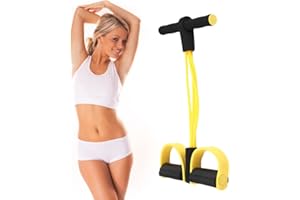 Lancoon, Vogatore elastico per addominali e allenamento di forza, con 4 corde tubolari elastiche e pedali, un attrezzo per fitness, stretching, dimagrimento, allenamento, yoga, 2 pezzi