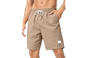 JMIERR Uomo Lino Pantaloncini con Tasche e Marchio Bermuda Leggero Estivo Pantaloni Corti