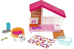 Barbie Playset con 2 Mini Cuccioli, Casetta per Cani e Accessori, Giocattolo per Bambini 3+Anni, GRG78