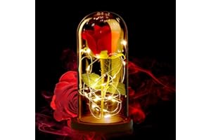 ASANMU Rosa Eterna, Regalos Originales para Mujer, La Bella y La Bestia Rosa Encantada,Elegante Cúpula de Cristal con Base Pino Luces LED,Regalo Original para Mujer San Valentin Cumpleaños Aniversario
