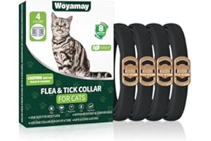 Woyamay Flea Treatment Cat, 4 Pack Cat Flea Collars with 32 Months Effective Protection, Adjustable Tick and Flea Collar for Cats, Water Resistant Cat Flea Collar for Kitten Medium Large Cats, Black