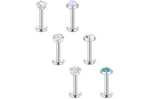 Briana Williams 6 Piezas Piercing Labio Labret Barras con Pierda Acero Quirúrgico Studs 16G 6/8/10mm Anillo Tragus Helix Pendiente